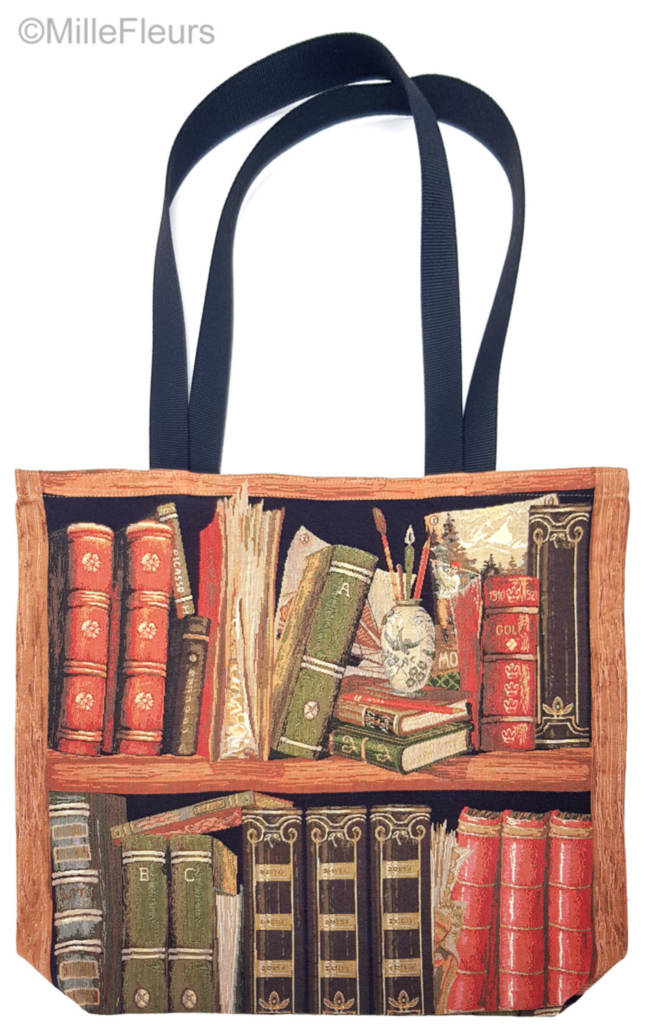 Library with Pencils Tote Bags Bookshelves - Mille Fleurs Tapestries