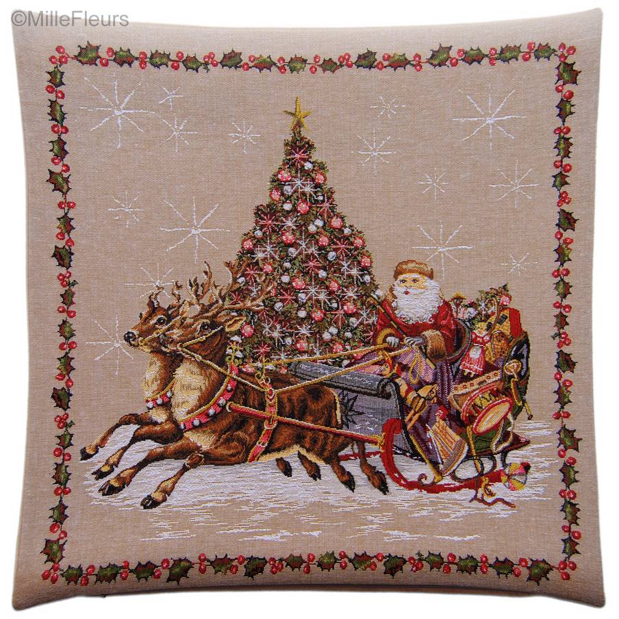 Christmas Sleigh Tapestry cushions Christmas & Winter - Mille Fleurs Tapestries