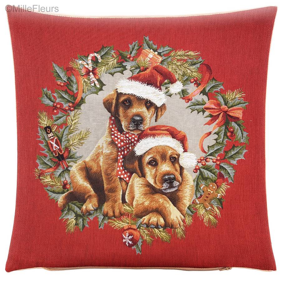 Christmas Dogs Tapestry cushions Christmas & Winter - Mille Fleurs Tapestries