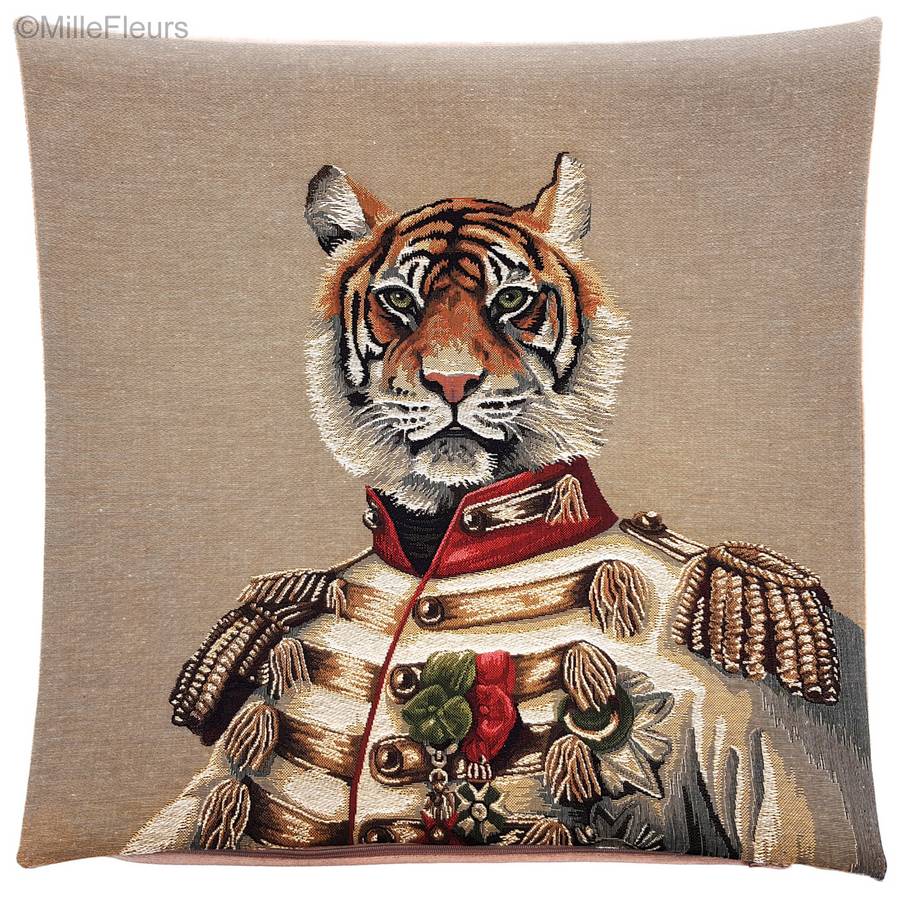 Aristofari Tiger with glitter Tapestry cushions Animals - Mille Fleurs Tapestries