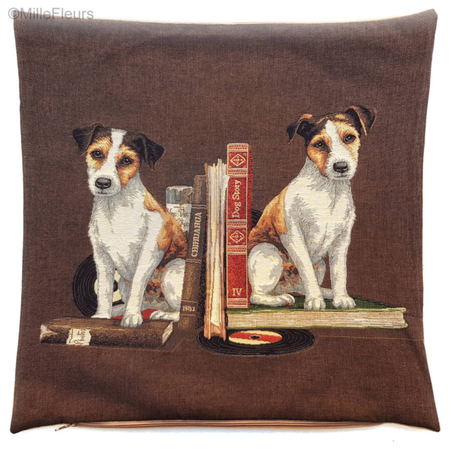 Bibliotheek Jack Russell Sierkussens Honden - Mille Fleurs Tapestries