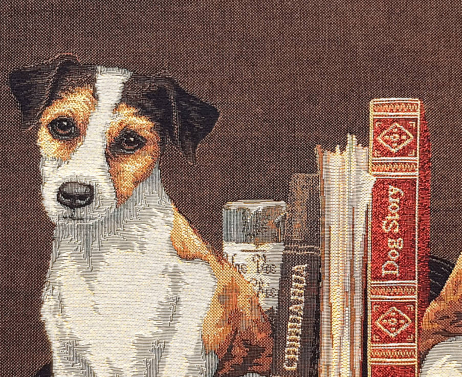 Biblioteca Jack Russell Fundas de cojín Biblioteca - Mille Fleurs Tapestries