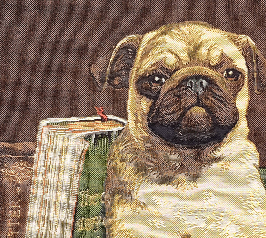 Bibliotheek Mopshond Sierkussens Honden - Mille Fleurs Tapestries