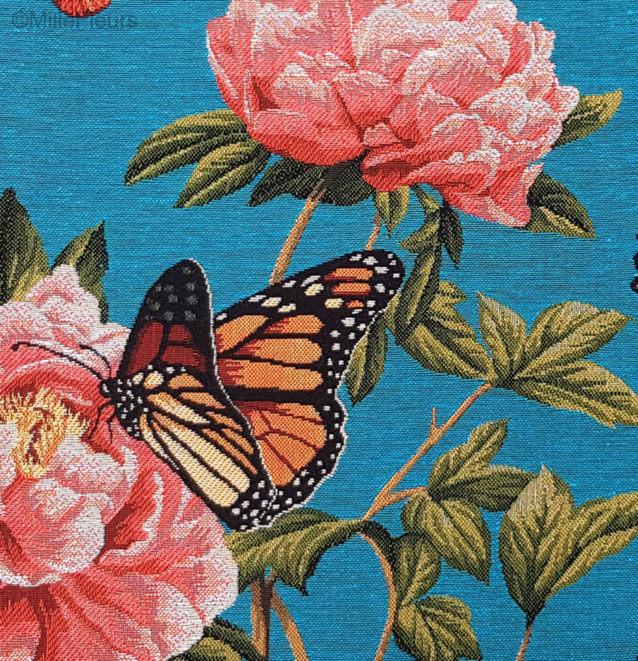 Peonías y Mariposas Fundas de cojín Flores contemporánea - Mille Fleurs Tapestries