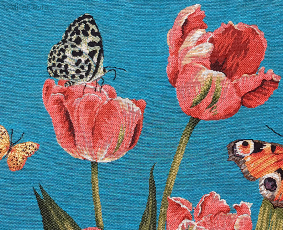 Tulipanes y Mariposas Fundas de cojín Flores contemporánea - Mille Fleurs Tapestries