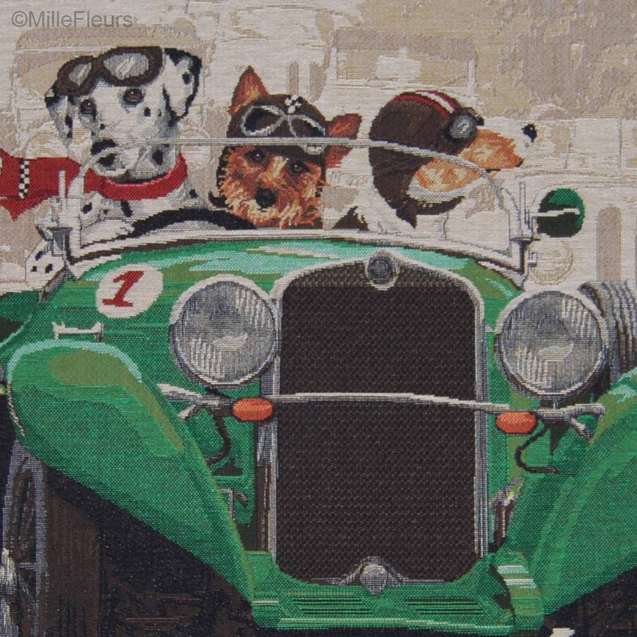 Dalmatian,Yorkshire Terrier en Jack Russell in Groene Auto Sierkussens Honden in het Verkeer - Mille Fleurs Tapestries