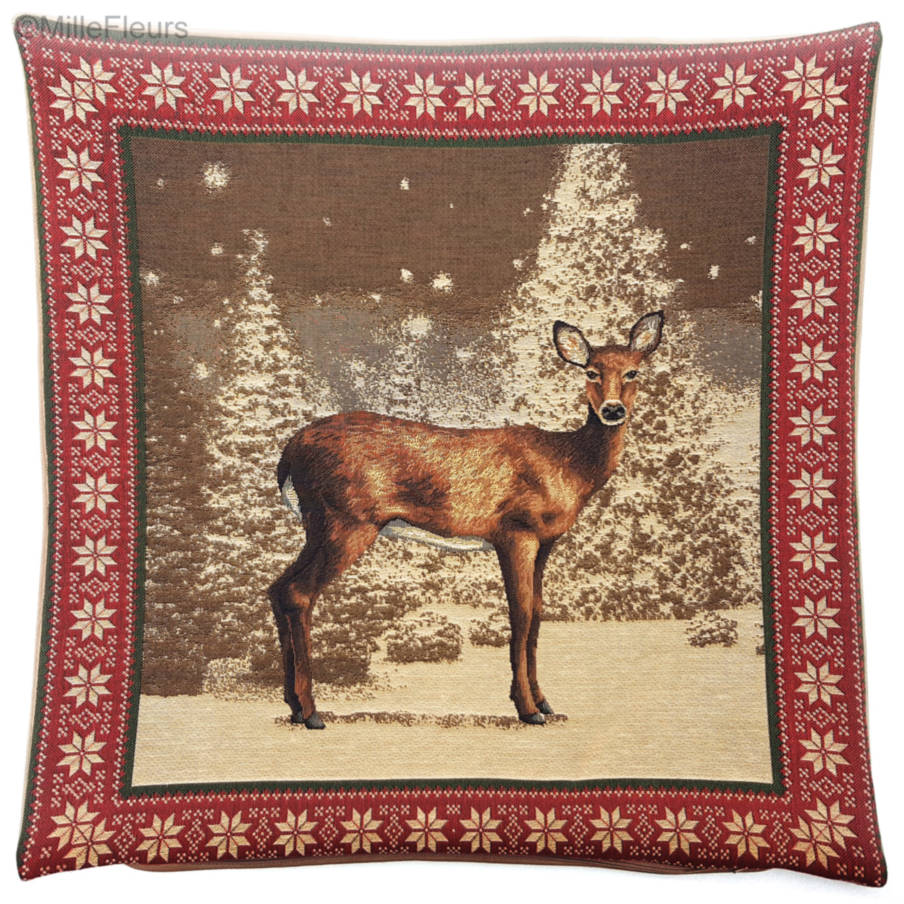Cerf dans la Neige Housses de coussin Noël & Hiver - Mille Fleurs Tapestries