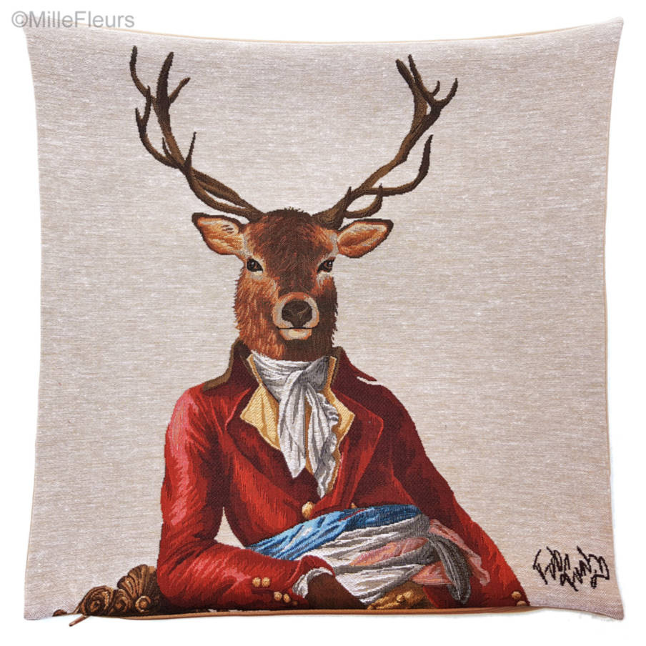 Fabulous Deer, beige Tapestry cushions Deer - Mille Fleurs Tapestries