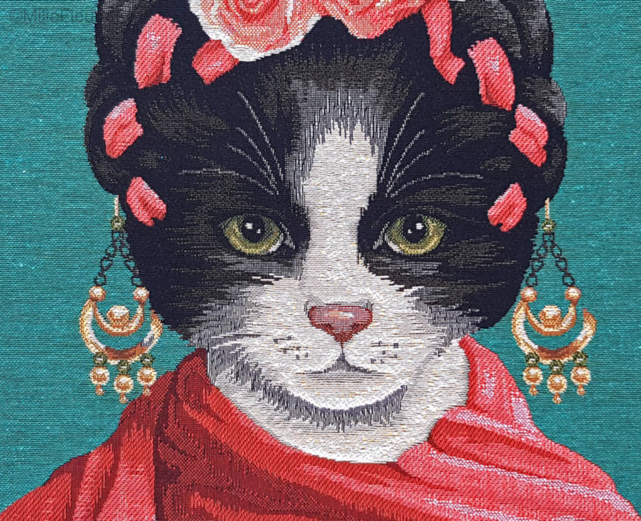 Frida Kahlo Kat, rood Kussenslopen Katten - Mille Fleurs Tapestries