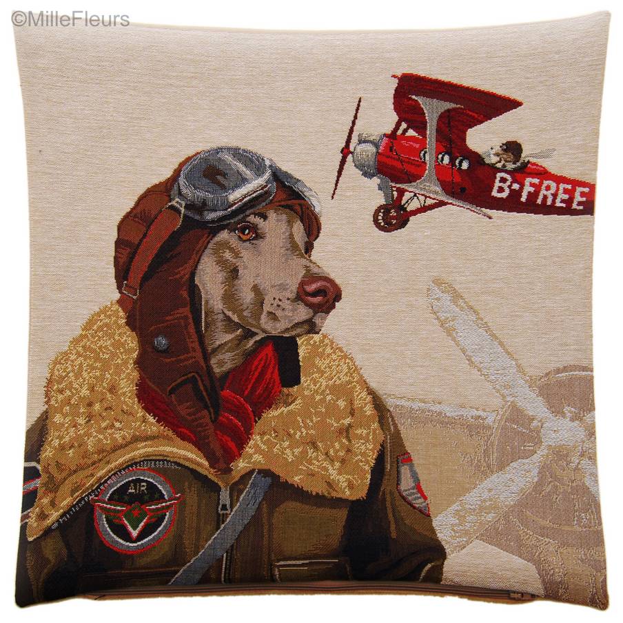 Weimaraner Pilot Tapestry cushions Dogs in Traffic - Mille Fleurs Tapestries