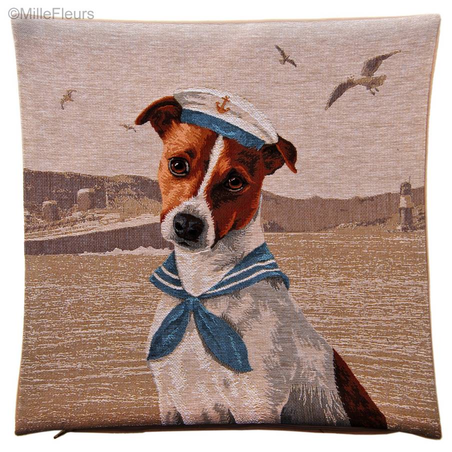 Jack Russel Sailor Boy Tapestry cushions Dogs in Traffic - Mille Fleurs Tapestries