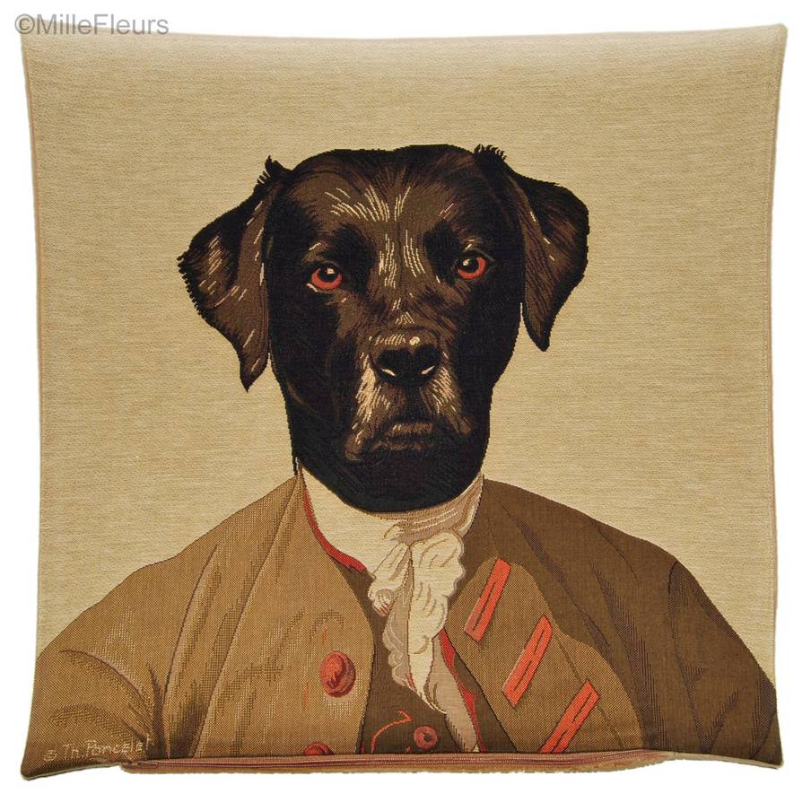 Black Labrador (Thierry Poncelet) Tapestry cushions Dogs by Thierry Poncelet - Mille Fleurs Tapestries