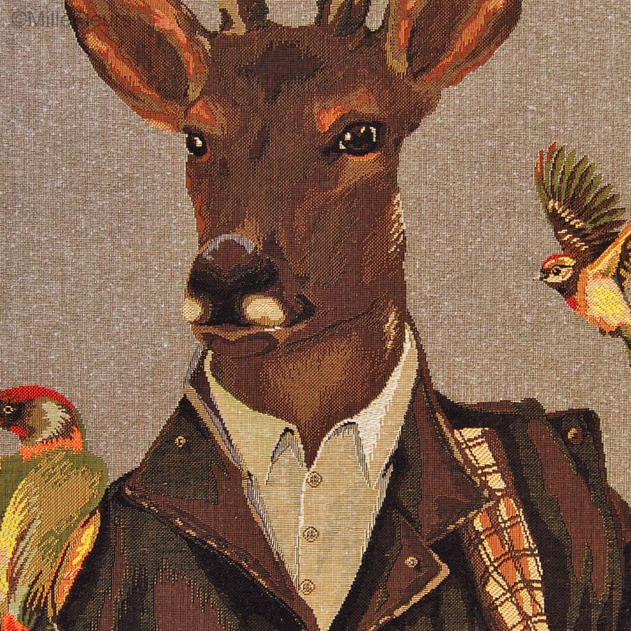 Cerf Habillé avec Oiseaux Housses de coussin Cerfs - Mille Fleurs Tapestries