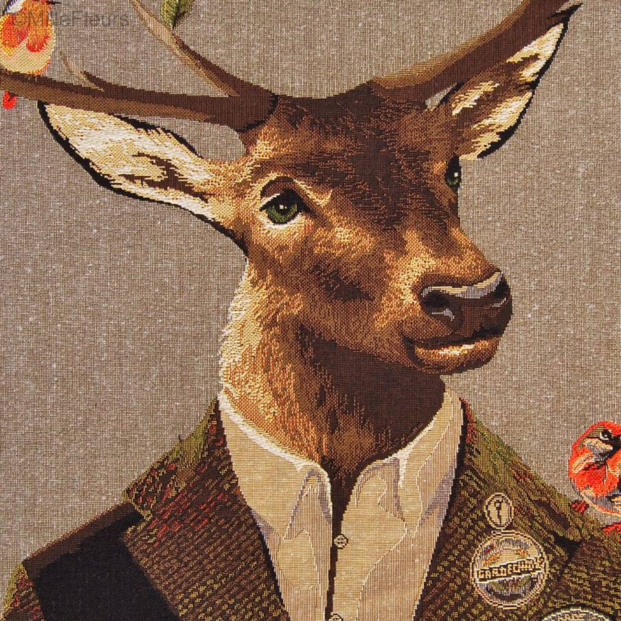 Dressed Deer with Birds Tapestry cushions Deer - Mille Fleurs Tapestries
