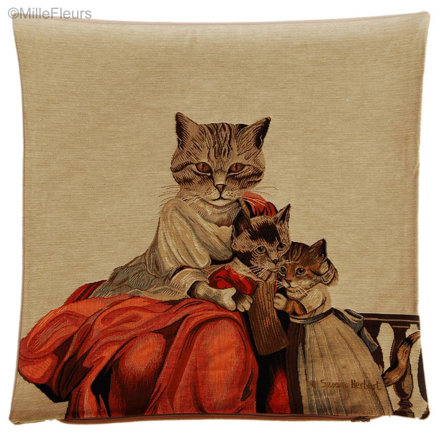 Katten Familie (Susan Herbert) Sierkussens Katten door Susan Herbert - Mille Fleurs Tapestries