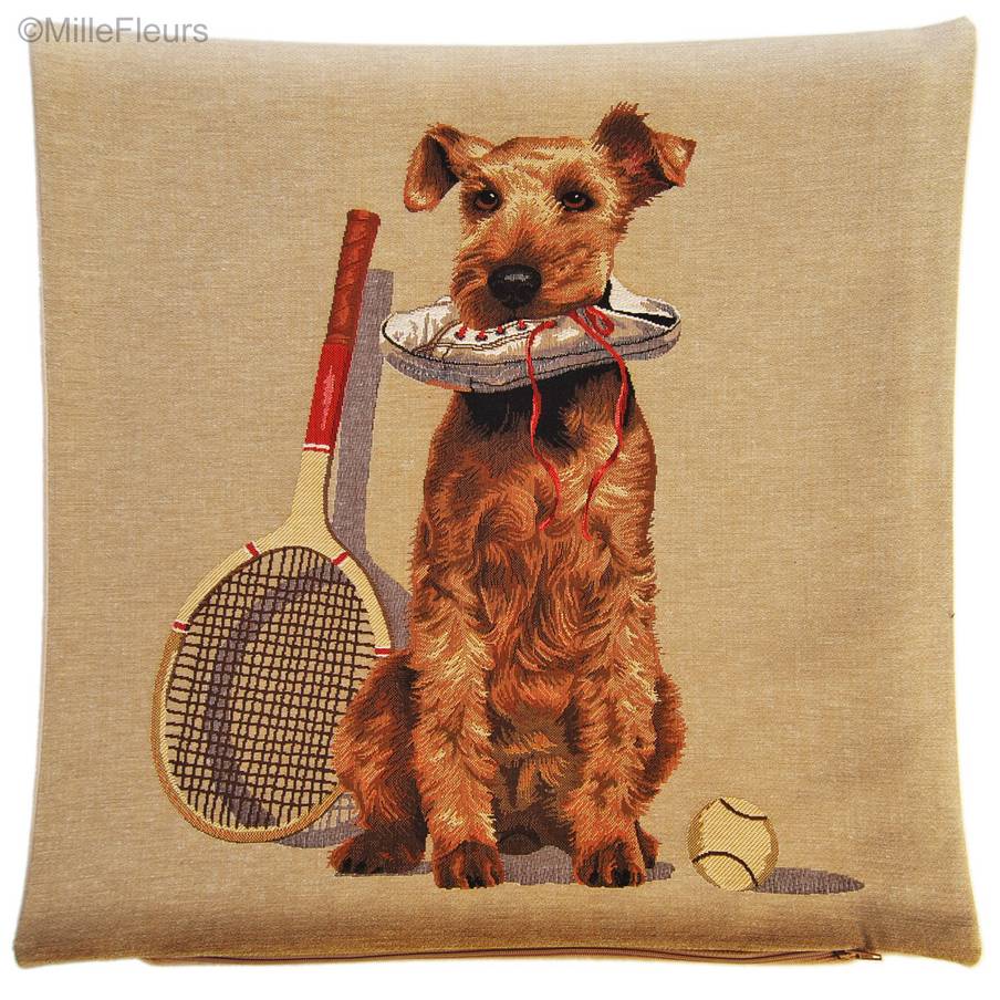 Airdale Terrier Tennis Tapestry cushions Dogs - Mille Fleurs Tapestries