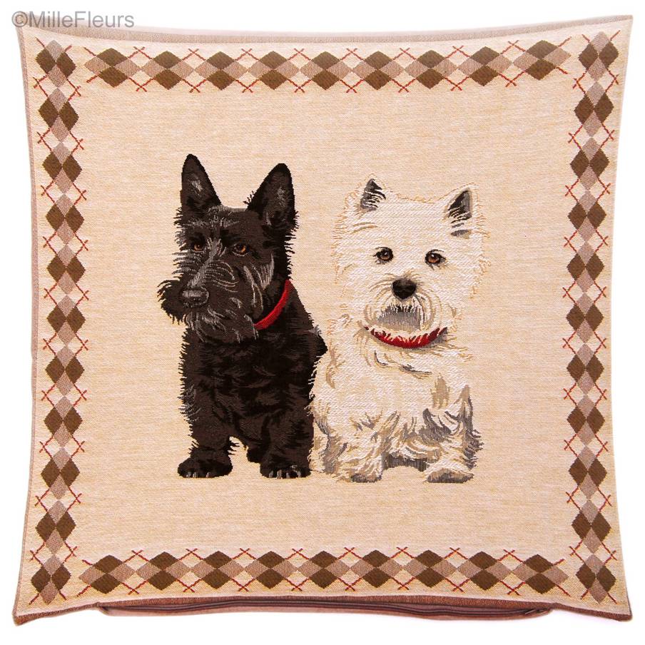 Scottish et West Highland Terrier Housses de coussin Chiens - Mille Fleurs Tapestries