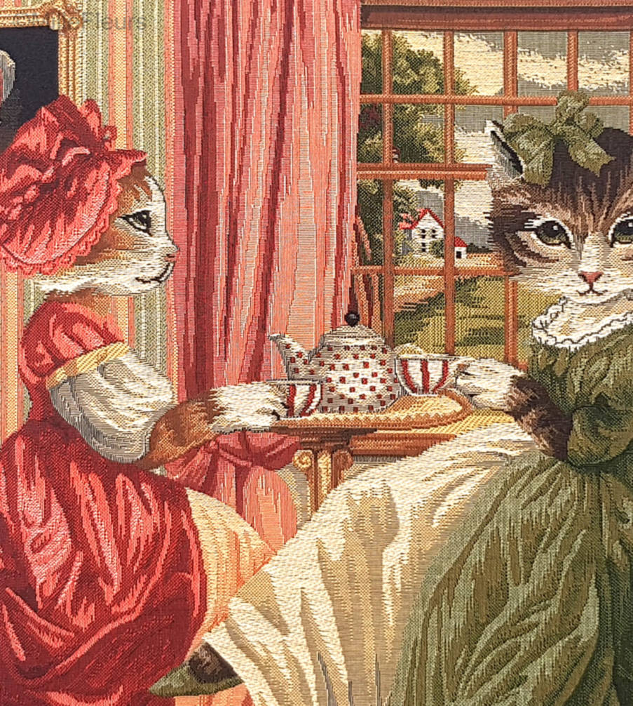 Cat Tea Party Tapestry cushions Cats - Mille Fleurs Tapestries