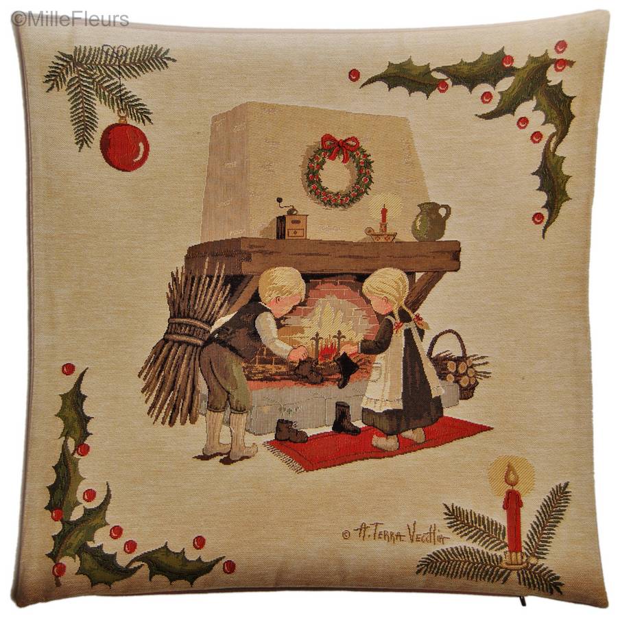 Fireplace (Terra Vecchia) Tapestry cushions Christmas & Winter - Mille Fleurs Tapestries