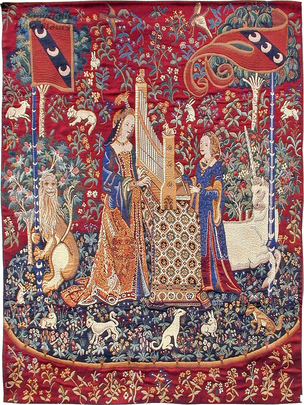 Het Gehoor Wandtapijten Dame en de Eenhoorn - Mille Fleurs Tapestries