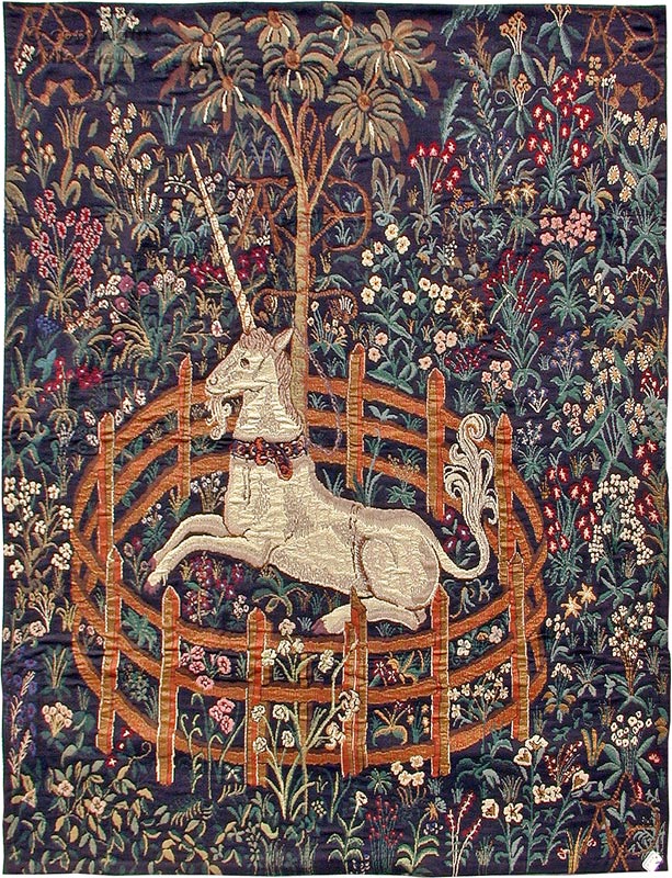 Unicornio en Cautividad Tapices de pared Tapices de Gran Tamaño - Mille Fleurs Tapestries