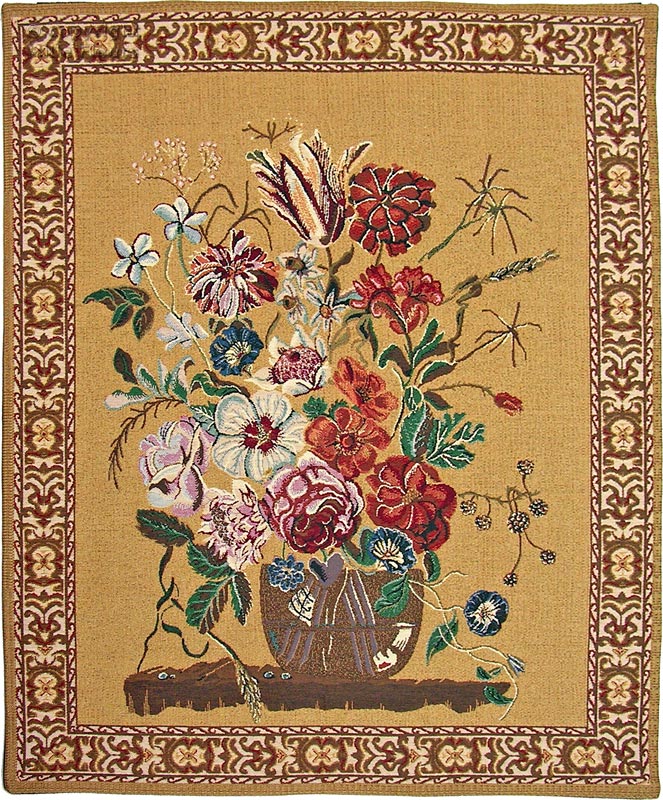 Bouquet Verendael, gold Wall tapestries Dutch Floral Paintings - Mille Fleurs Tapestries