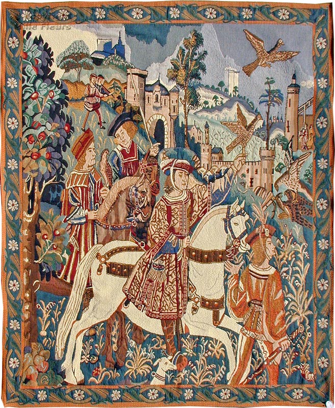 De Valkenjacht Wandtapijten Andere Middeleeuwse - Mille Fleurs Tapestries