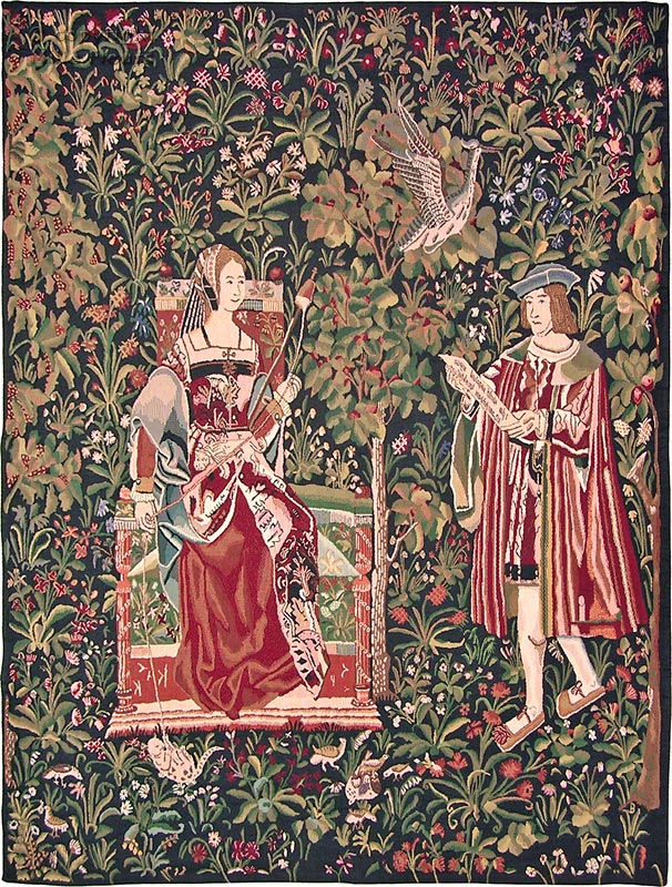 Reading in Garden Wall tapestries Other Medieval - Mille Fleurs Tapestries