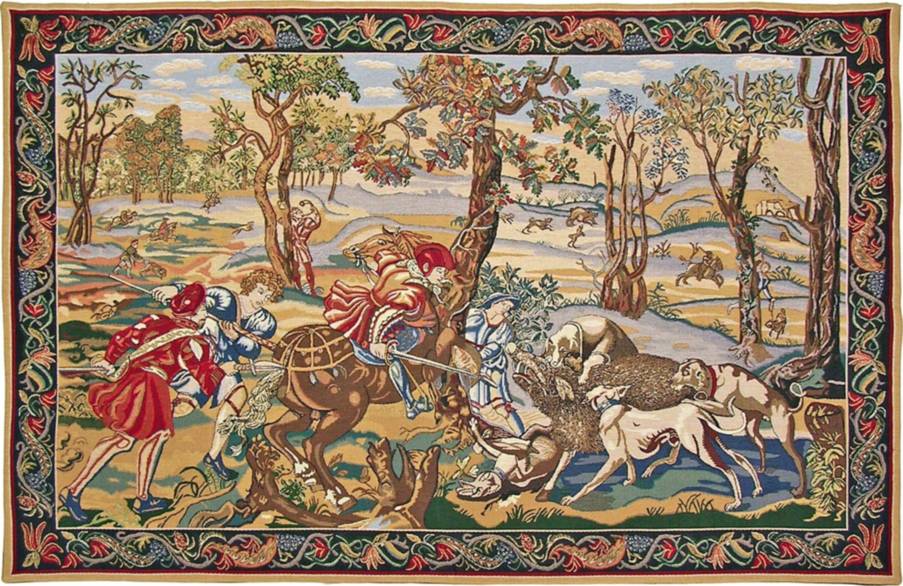 Caza del Jabalí Tapices de pared Renacimiento - Mille Fleurs Tapestries