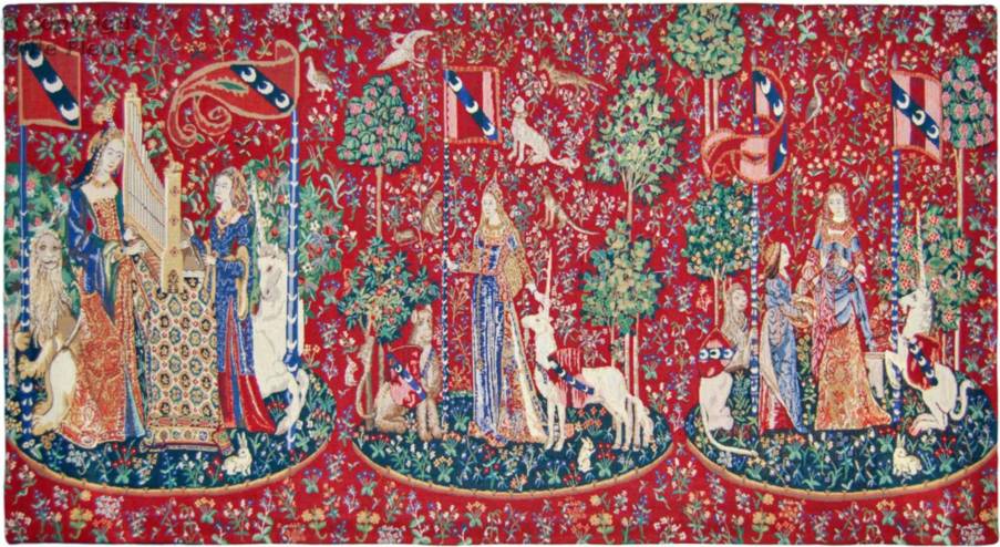 L'Ouïe, Le Toucher et L'Odorat Tapisseries murales Dame à la Licorne - Mille Fleurs Tapestries