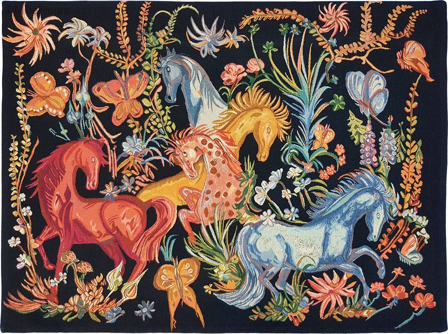 Paarden en Vlinders Wandtapijten Hedendaagse Kunstwerken - Mille Fleurs Tapestries