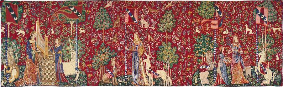 Gehoor, Gevoel en De Reuk Wandtapijten Dame en de Eenhoorn - Mille Fleurs Tapestries