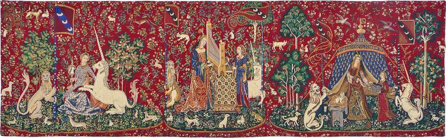 Zicht, Gehoor en Aan mijn enige Verlangen Wandtapijten Dame en de Eenhoorn - Mille Fleurs Tapestries