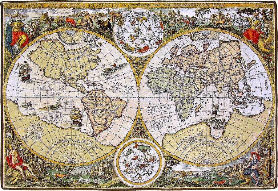 Orbis Terrae Tapices de pared Mapas y Náuticos - Mille Fleurs Tapestries