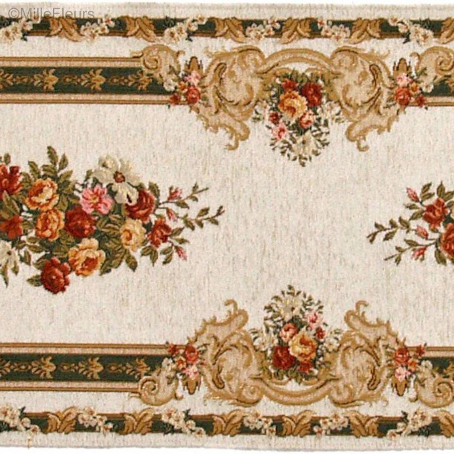 Celina, blanc et vert foncé Chemins de table Traditionnel - Mille Fleurs Tapestries