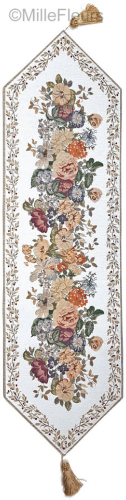 Truda, blanc Chemins de table Traditionnel - Mille Fleurs Tapestries