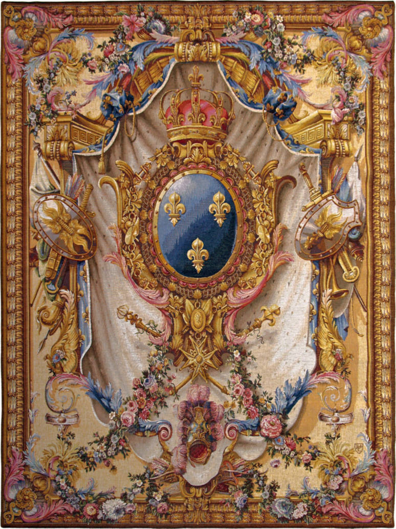 Gran Escudo de Armas, beige Tapices de pared Renacimiento - Mille Fleurs Tapestries
