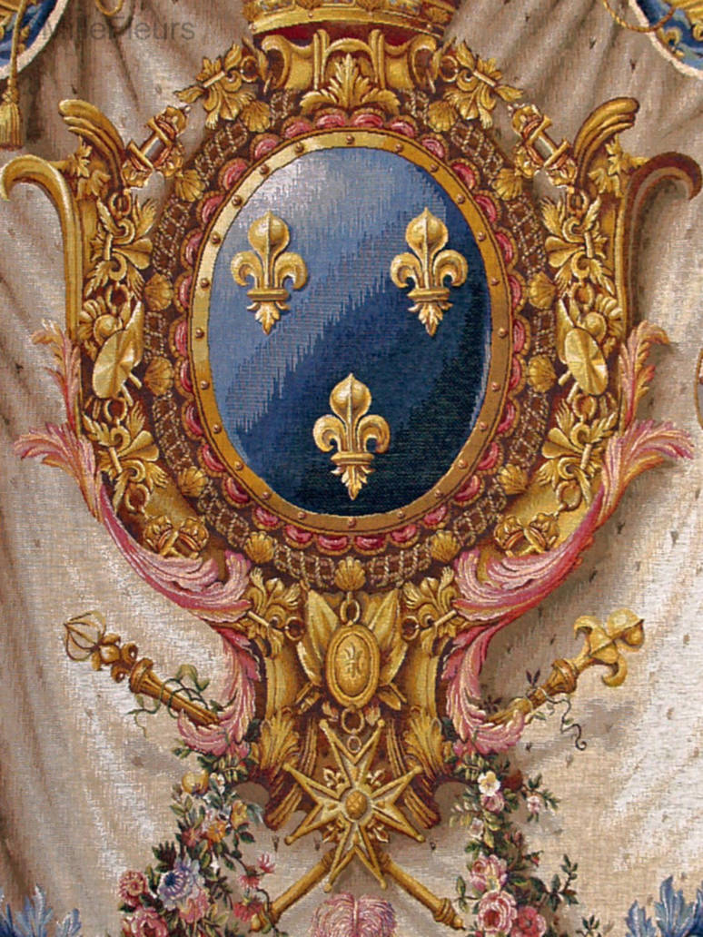 Groot Wapenschild , beige Wandtapijten Wandtapijten met Zijde - Mille Fleurs Tapestries