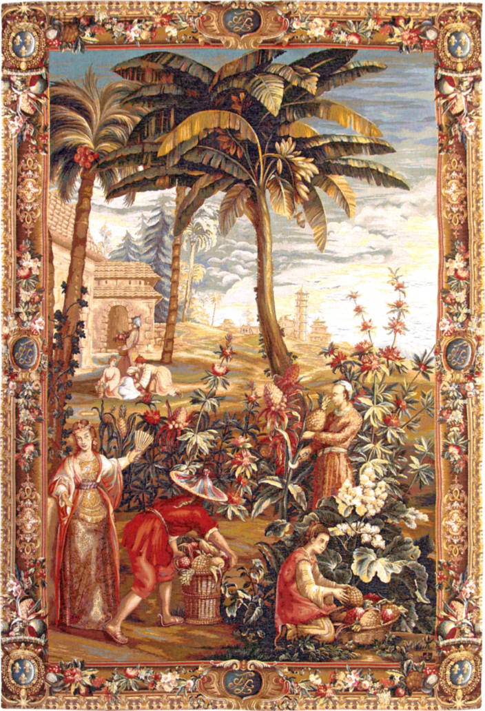 Ananasplukkers Wandtapijten Wandtapijten met Zijde - Mille Fleurs Tapestries