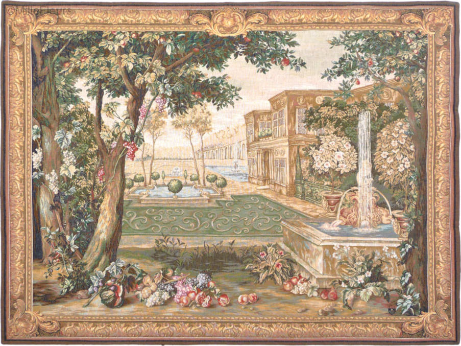 Verdure Fontein Wandtapijten Wandtapijten met Zijde - Mille Fleurs Tapestries