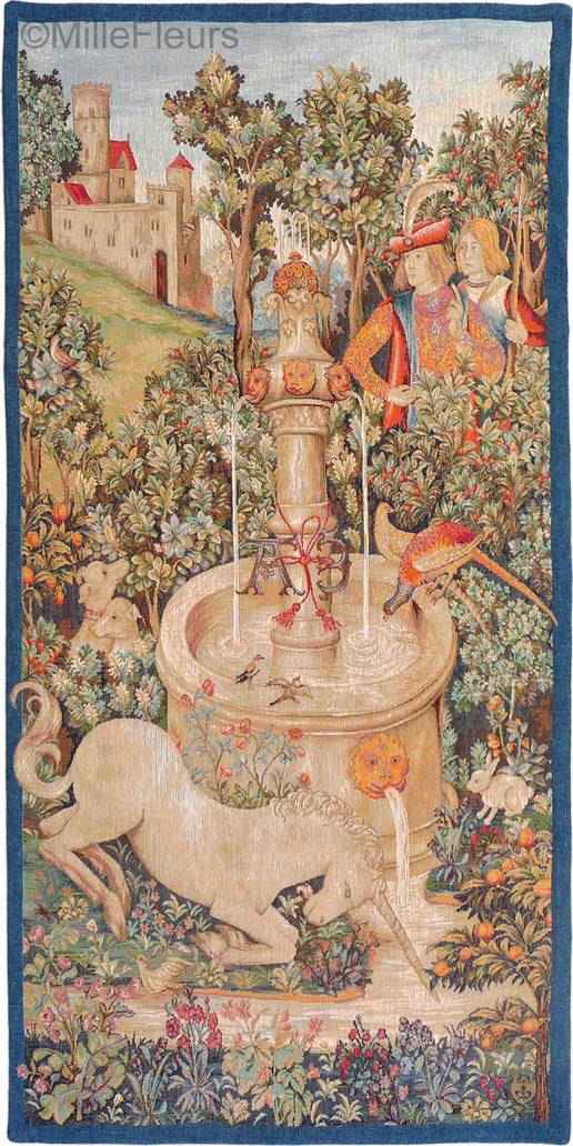 Unicornio en la Fuente Tapices de pared Caza de l'Unicornio - Mille Fleurs Tapestries