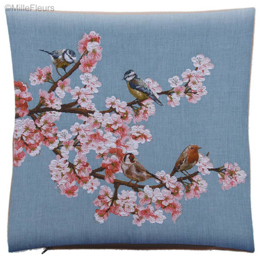 Passereaux, bleu Housses de coussin Oiseaux - Mille Fleurs Tapestries