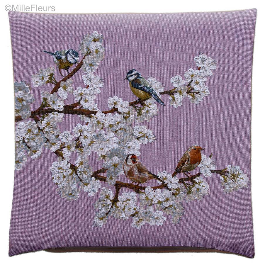 Passerines, pink Tapestry cushions Birds - Mille Fleurs Tapestries