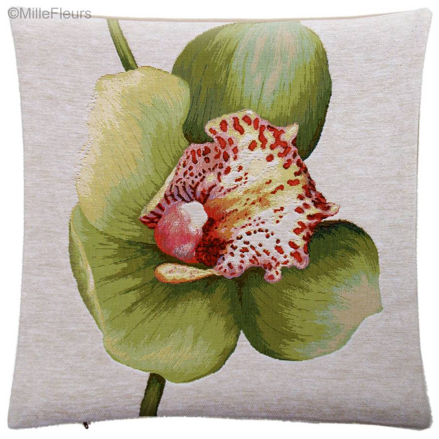 Green Orchid Tapestry cushions Contemporary Flowers - Mille Fleurs Tapestries
