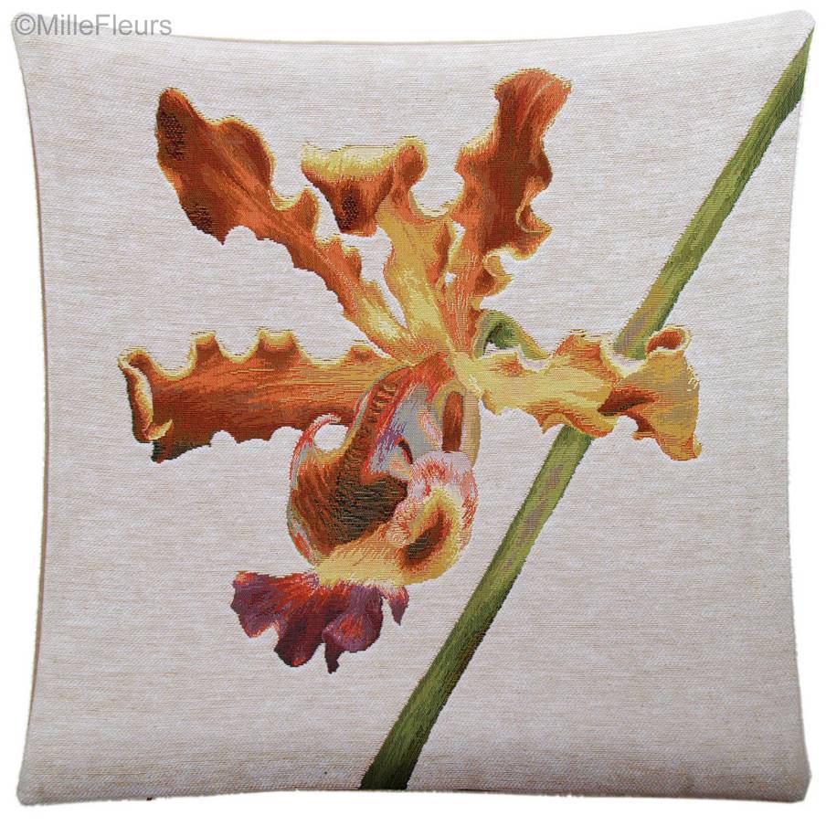 Orange Orchid Tapestry cushions Contemporary Flowers - Mille Fleurs Tapestries