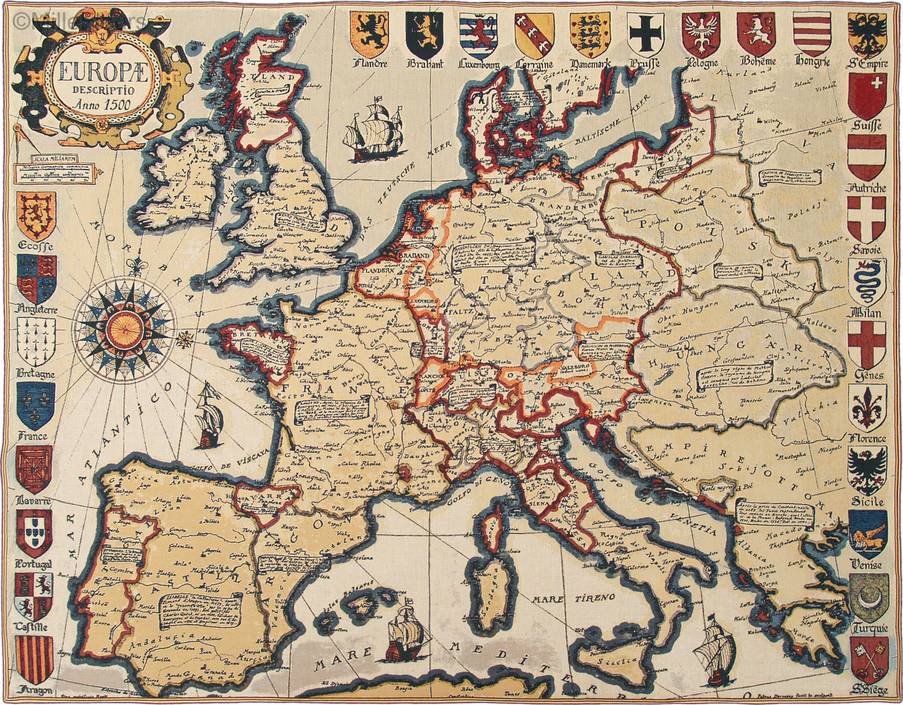 Europae 1500 Wandtapijten Kaarten en Nautisch - Mille Fleurs Tapestries