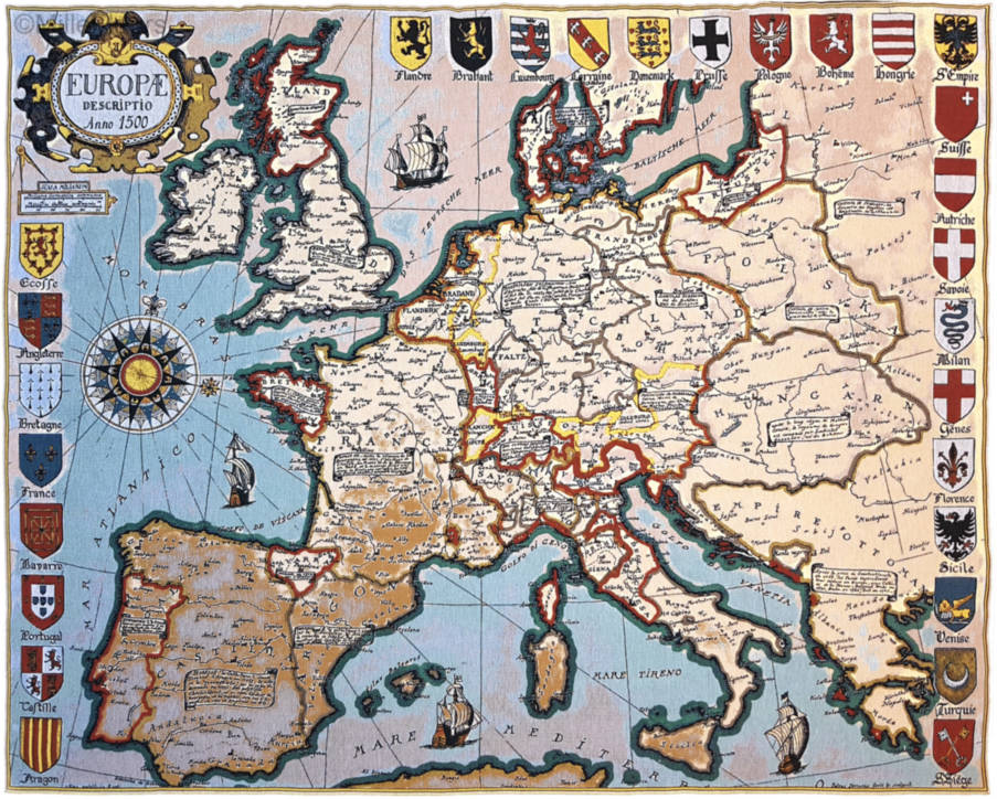 Europae 1500 Tapices de pared Mapas y Náuticos - Mille Fleurs Tapestries