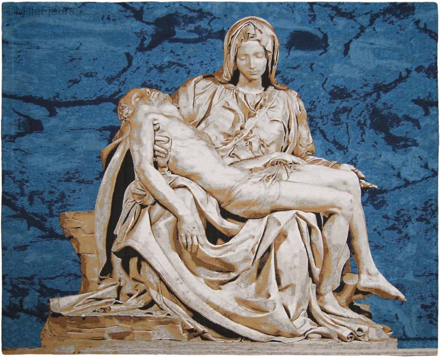 Pieta van Michelangelo, blauw Wandtapijten Religieus - Mille Fleurs Tapestries