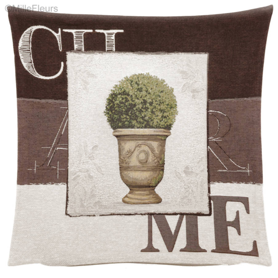 Terrace Pot Charme Tapestry cushions Contemporary Flowers - Mille Fleurs Tapestries
