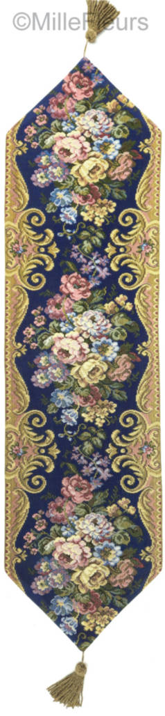 Floral, azul Caminos de mesa Tradicional - Mille Fleurs Tapestries